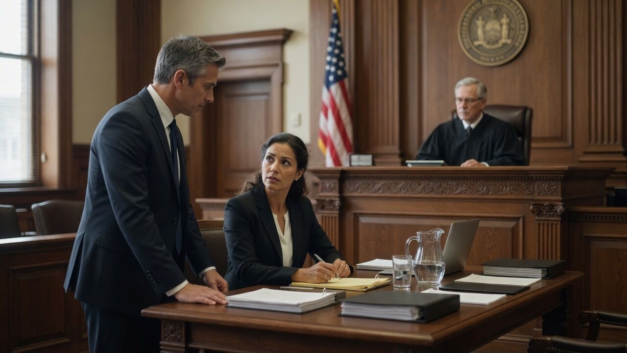 Two attorneys presenting argument in a courtroom