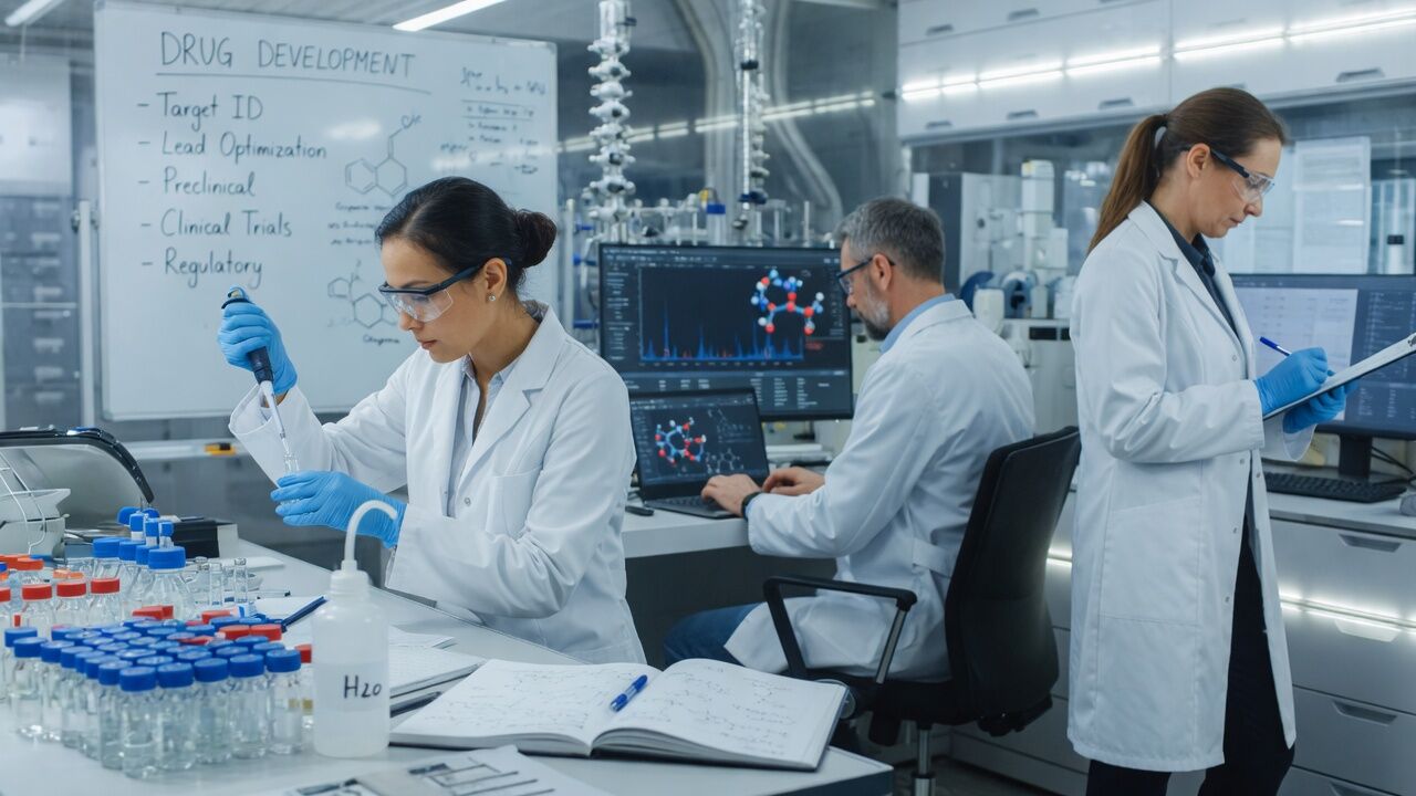 A drug-development team at work in a research laboratory